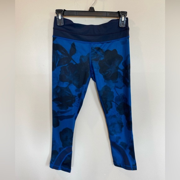 Lululemon Wunder Under Full On Leggings Crop Womens Size 4 Blue Black - Picture 1 of 7
